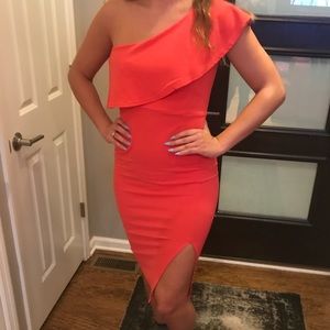 Pink midi dress with slit